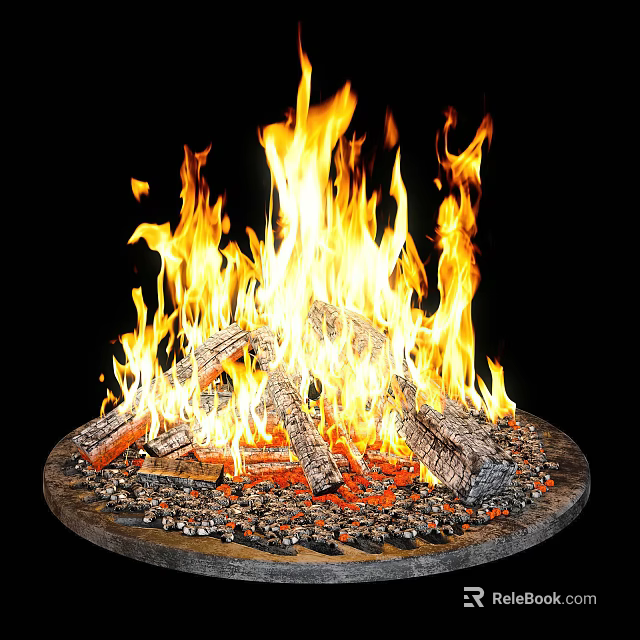 Outdoor Garden Decor Bonfire With Burning Wood Logs And Circular Base 3d model 