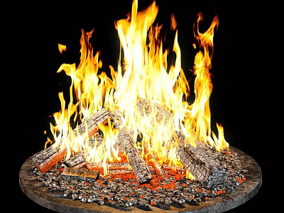 Outdoor Garden Decor Bonfire With Burning Wood Logs And Circular Base 3d model