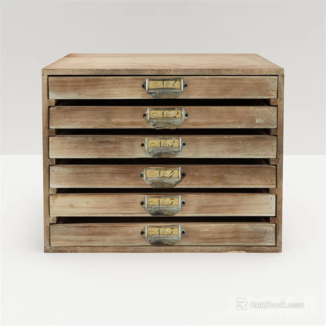 Practical Public Facility Wooden Drawer Cabinet With Multiple Drawers And Metal Handles 3d model 