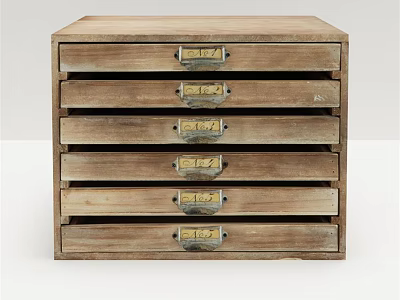 Practical Public Facility Wooden Drawer Cabinet With Multiple Drawers And Metal Handles 3d model