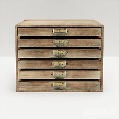 Practical Public Facility Wooden Drawer Cabinet With Multiple Drawers And Metal Handles 3d model