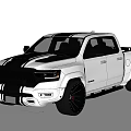 White Pickup Truck With Black Racing Stripes Black Alloy Wheels And Aggressive Front Grille Design