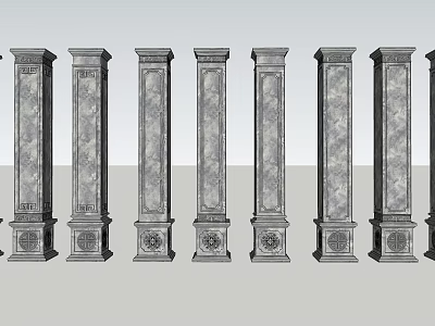 Classical Gray Stone Columns Featuring Ornate Carved Details And Decorative Bases 3d model
