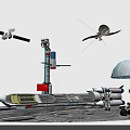 Space Exploration Setup Featuring Satellites Rocket Rover Dome And Ground Equipment 3d model
