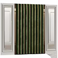 Gray Vertical Striped Curtains With White Decorative Wall Frames In Modern Interior Design 3d model