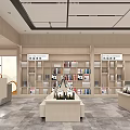 Bookstore Interior Design With Bookshelves And Greenery 3d model