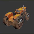 Orange Low Poly Tractor 3D Model With Large Wheels And Mechanical Details 3d model