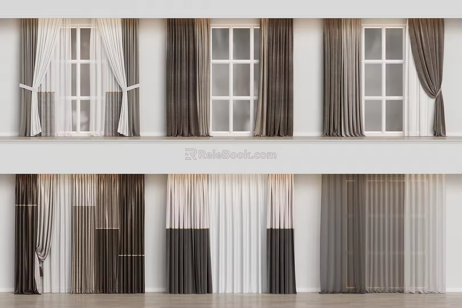 Modern Home Curtain Combination Color-matching Curtain Fabric Curtain Milk Tea Curtain 3d model
