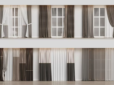 Curtain Styles in Various Modern Designs and Neutral Colors for Home Decor 3d model