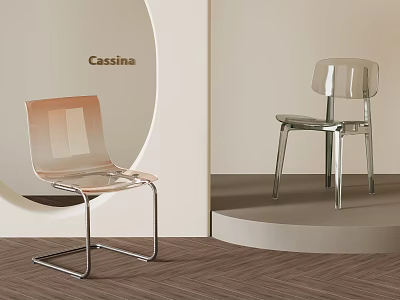 Cassina Modern Dining Chairs Transparent Design With Sleek Metal Frames In Contemporary Display Setting 3d model