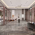 Modern Hotel Lobby Interior Design With Glass Doors Marble Floor And Chandelier