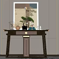 Elegant Console Table Interior With Mirror Plant Decorations And Wall Lamps 3d model