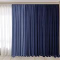 Elegant Light Filtering White and Navy Blue Curtains for Window Interior Decoration 3d model