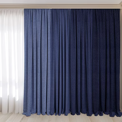 Elegant Light Filtering White and Navy Blue Curtains for Window Interior Decoration 3d model