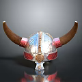 Viking Horned Helmet Weapon With Silver Decorative Patterns Red Accents And Traditional Design