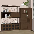 Decorative Cabinets With Metal Frame Multi Tiered Shelves Wooden Arched Door Circular Cutouts Cat Bed And Plant