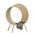 Stylish Circular Rattan Leisure Chair with Light Wooden Legs and Gray Fringe Blanket