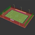 Football Field Sports Facility With Green Lawn White Lines Red Track Blue Seats Green Fence