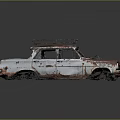 Rusted Vintage Car With White Body And Roof Rack In Classic Design