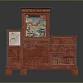 Traditional Chinese Red Bookcase With Intricate Carvings And Decorative Paintings