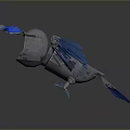 Futuristic Mechanical Bird In Flight With Blue Wings Silver Body And Reflective Surface