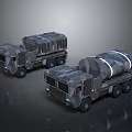 Two Heavy Duty Military Transport Trucks With Camouflage Design And Large Cargo Tanks 3D Rendering