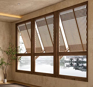 New Chinese style lattice window tea room balcony 3d model