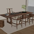 New Chinese Middle Ancient Tea Table and Chair Solid Wood Tea Table and Chair Combination Large Board Table and Tea Table 3d model