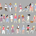 Modern multi-person fresh simple pen characters 3d model