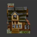 Colorful Cartoon Wooden House Scene With Sloped Roof Chimney And Porch Steps Windows