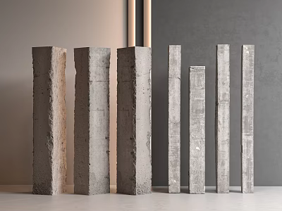 Concrete Columns With Textured Surfaces In Various Heights For Modern Interior Design 3d model