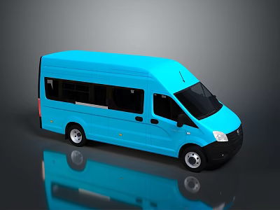 Blue Modern Minibus With Large Windows Smooth Body And Reflection On Dark Surface 3d model