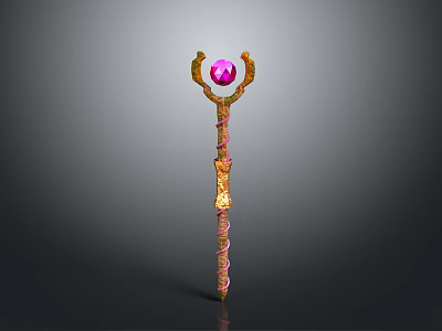 Decorative Scepter With Red Gemstone Top And Spiral Patterned Golden Shaft 3d model