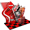 Vibrant Interactive Zone Featuring Racing Simulator Red Design Checkered Floor Gaming Chair And Car Graphics