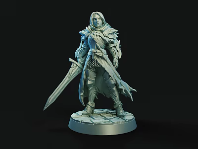 Fantasy Warrior Sculpture with Intricate Armor Sword and Circular Base Design 3d model