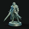 Fantasy Warrior Sculpture with Intricate Armor Sword and Circular Base Design