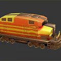Orange and Yellow Striped Model Train with Shiny Glossy Exterior and Detailed Front Design