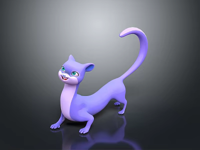Purple Cat like Creature Character with Long Tail Blue Eyes and 3D Model Design 3d model