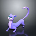Purple Cat like Creature Character with Long Tail Blue Eyes and 3D Model Design