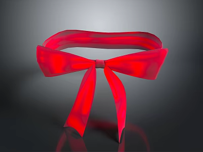 Adorable Animal Wearing Bright Red Bow Tie On Shiny Black Surface 3d model