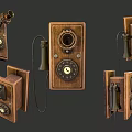 Vintage Old Fashioned Telephone With Classic Dial Mounted On Red Brick Wall