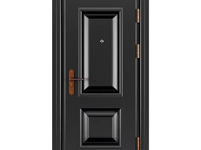 Black Security Door With Square Panels Brass Handle And Hinges 3d model