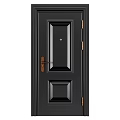 Black Security Door With Square Panels Brass Handle And Hinges