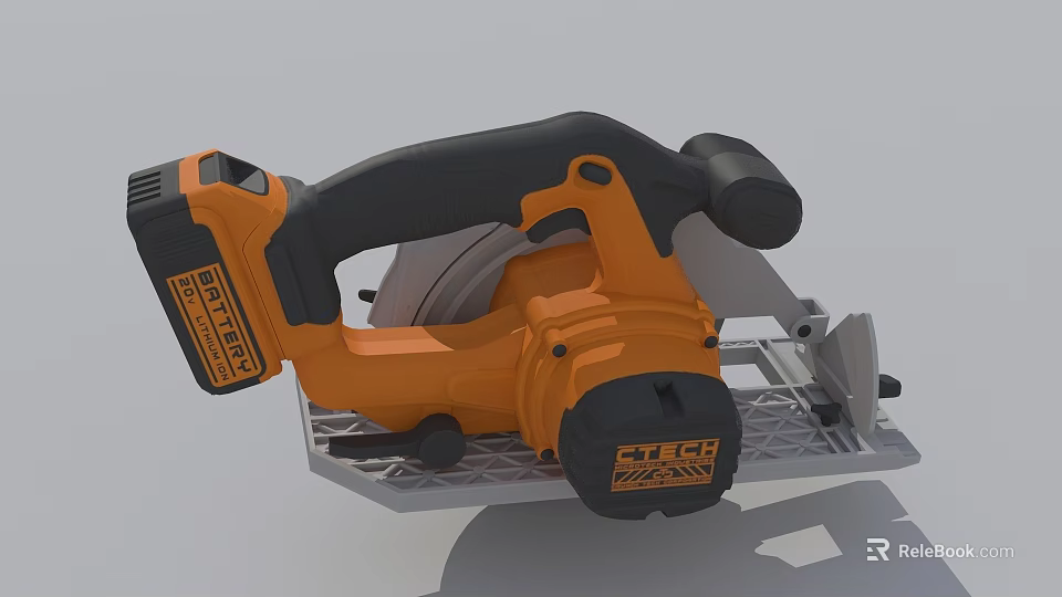 Battery Powered Circular Saw Industrial Tool With Orange Black Design JLIC POWER And Metal Base 3d model 