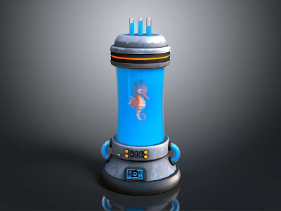 Decorative Ornament Set Featuring Blue Liquid With Seahorse In Modern Tech Inspired Design 3d model