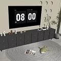 Modern Minimalist Gray TV Stand With Multiple Drawers TV Potted Plant And Round Rug