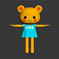 Cute Yellow Bear 3D Animated Game Character With Red Ears Blue Dress And Outstretched Arms