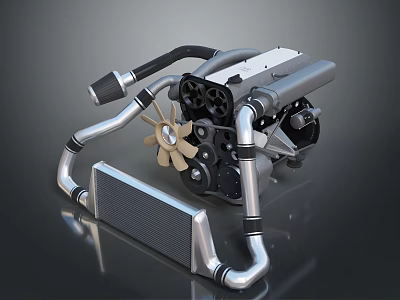Premium Automotive Components Featuring Radiator Fan Metal Pipes And Engine Parts 3d model