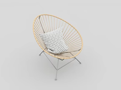Wicker Leisure Chair With Round Design Metal Frame And Geometric Pattern Cushion 3d model