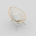 Wicker Leisure Chair With Round Design Metal Frame And Geometric Pattern Cushion